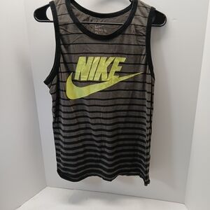 Nike Ace Logo Athletic Cut Grey Training Tank-Top Size M Stripe Grey Black